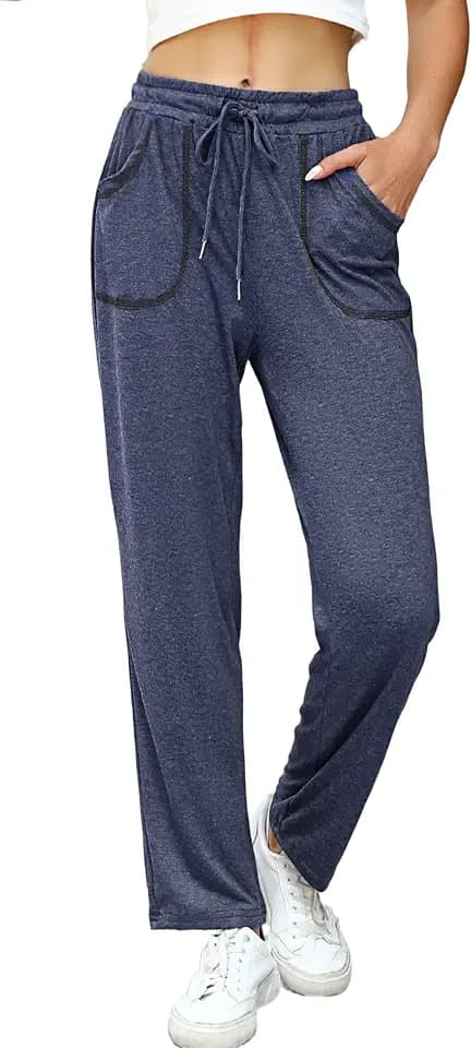 iClosam Jogginghose Damen Lang Baumwolle Freizeithose High Waist für Frauen Gerade Hose mit Taschen Sporthose Trainingshose Fitnesshose für Jogging Sport Yoga Gym
