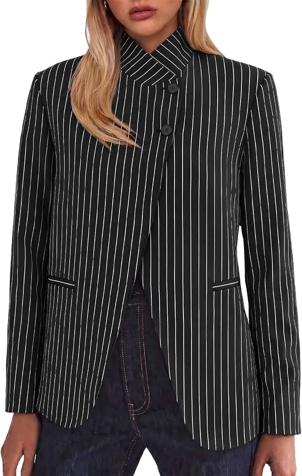 Cicy Bell Womens Stand Collar Blazer Business Work Button Suit Jacket