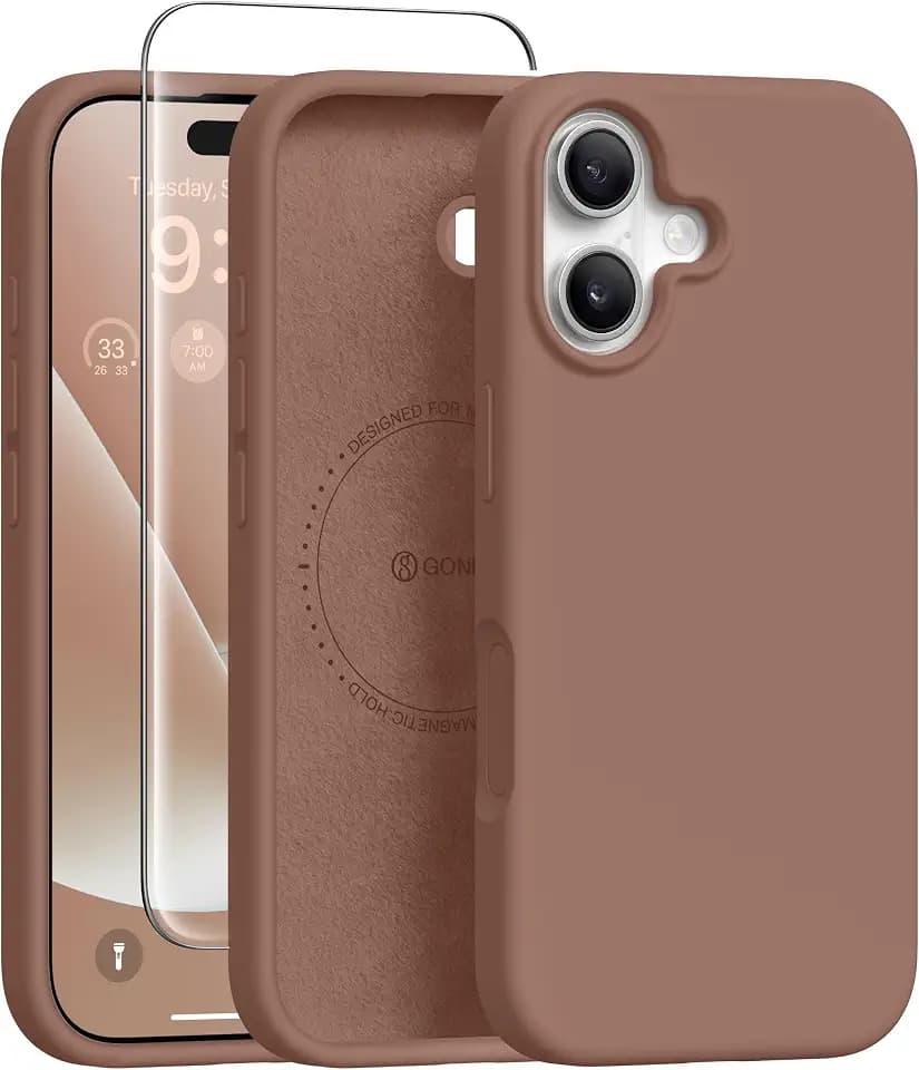 GONEZ Magnetic for iPhone 16 Case, Silicone Cover Brown