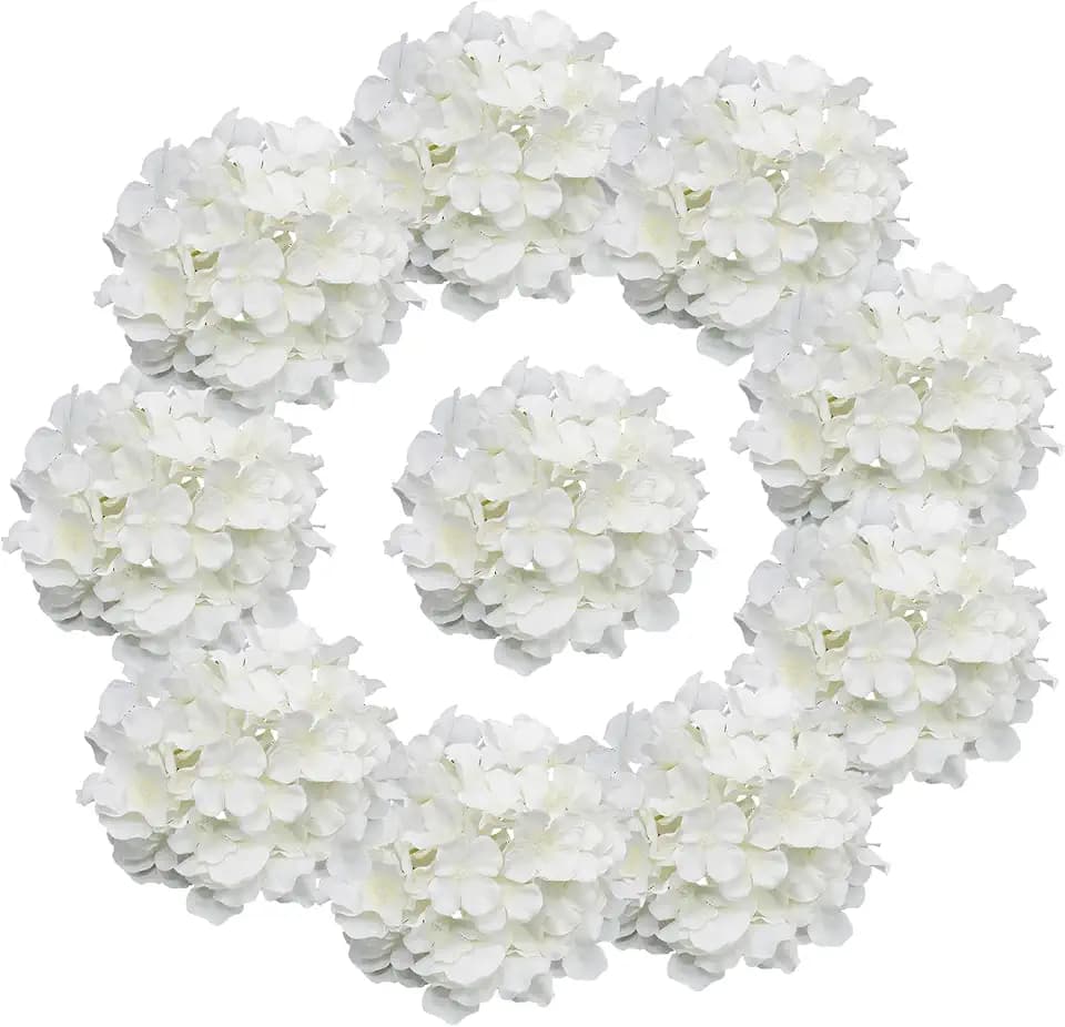 Hydrangea Artificial Flowers, 10Pcs White Hydrangea Head with Stem