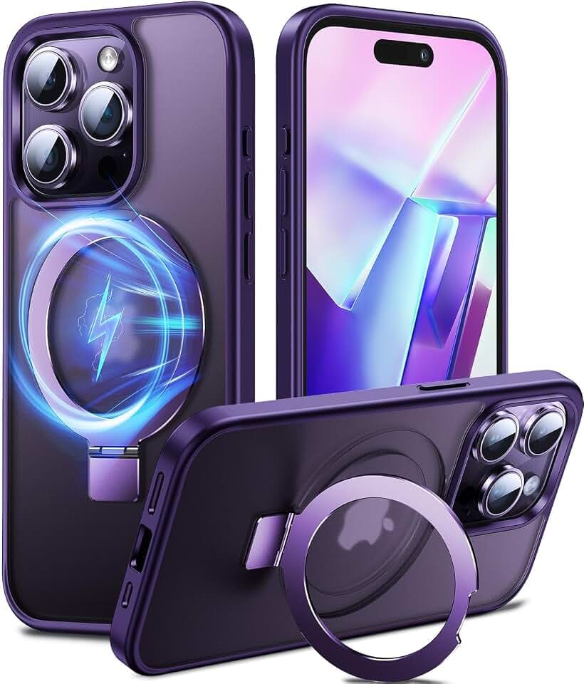 Chicfun 3-in-1 MagStänder für iPhone 15 Pro Max Hülle für MagSafe, [Nr. 1 Magnetkraft+Handlicher Ständer+Militär Stoßfest] Schutzhülle Handyhülle iPhone 15 Pro Max Case Silikon Bumper, Lila