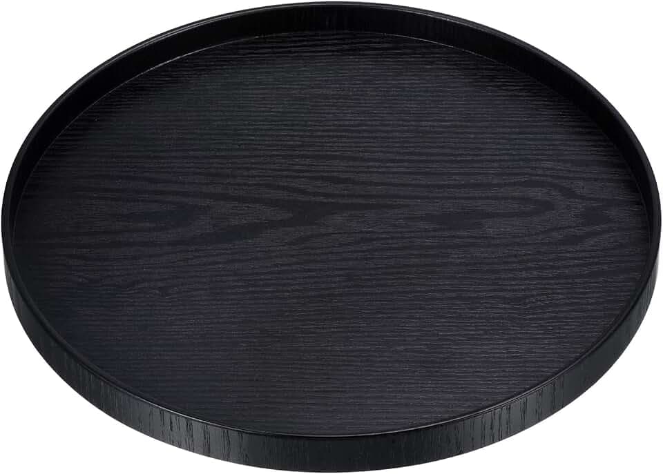 PATIKIL Wood Serving Tray 12 Inch, Round Decorative Platter for Home Decor Kitchen Table Candle Holder, Black