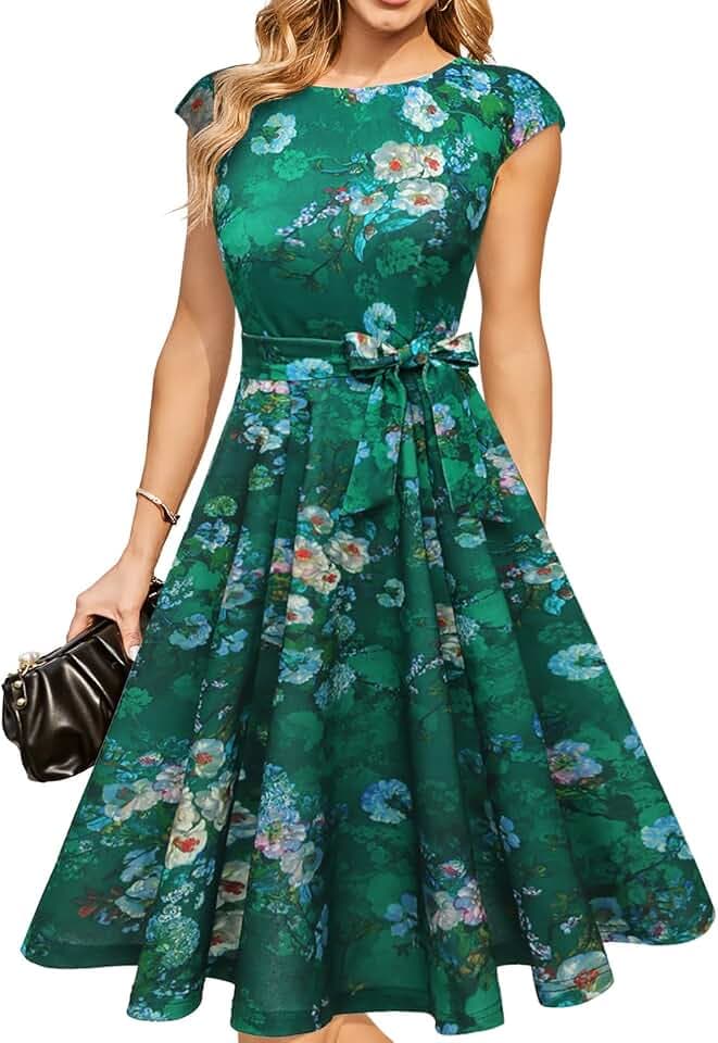 DRESSTELLS Cocktailkleid Damen Festliche Kleider 1950er Knielang Rockabilly Hochzeitkleid Swing Partykleid Vintage Petticoat Kleid