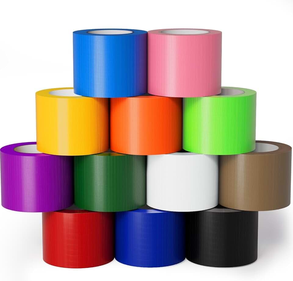 SWRT 12 Pack Rainbow Colored Duct Tape 2" x10YD Waterproof No Residue