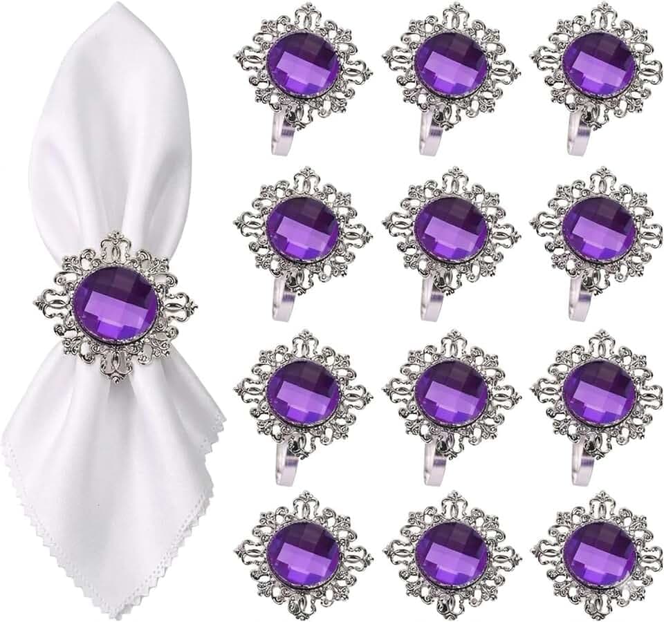 FRCOLOR 24PCS Napkin Rings Napkin Holder for Cloth Napkins, Vintage Metal Serviette Buckles for Wedding Reception, Banquet, Dinner Party & Holiday Table Decor, Purple