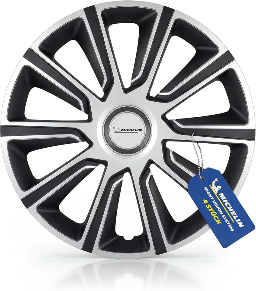 Michelin Radkappen MX-LBS 13 Zoll Universal Radzierblenden 4er Set Fürs Auto ABS Kunststoff | Schwarz/Silber