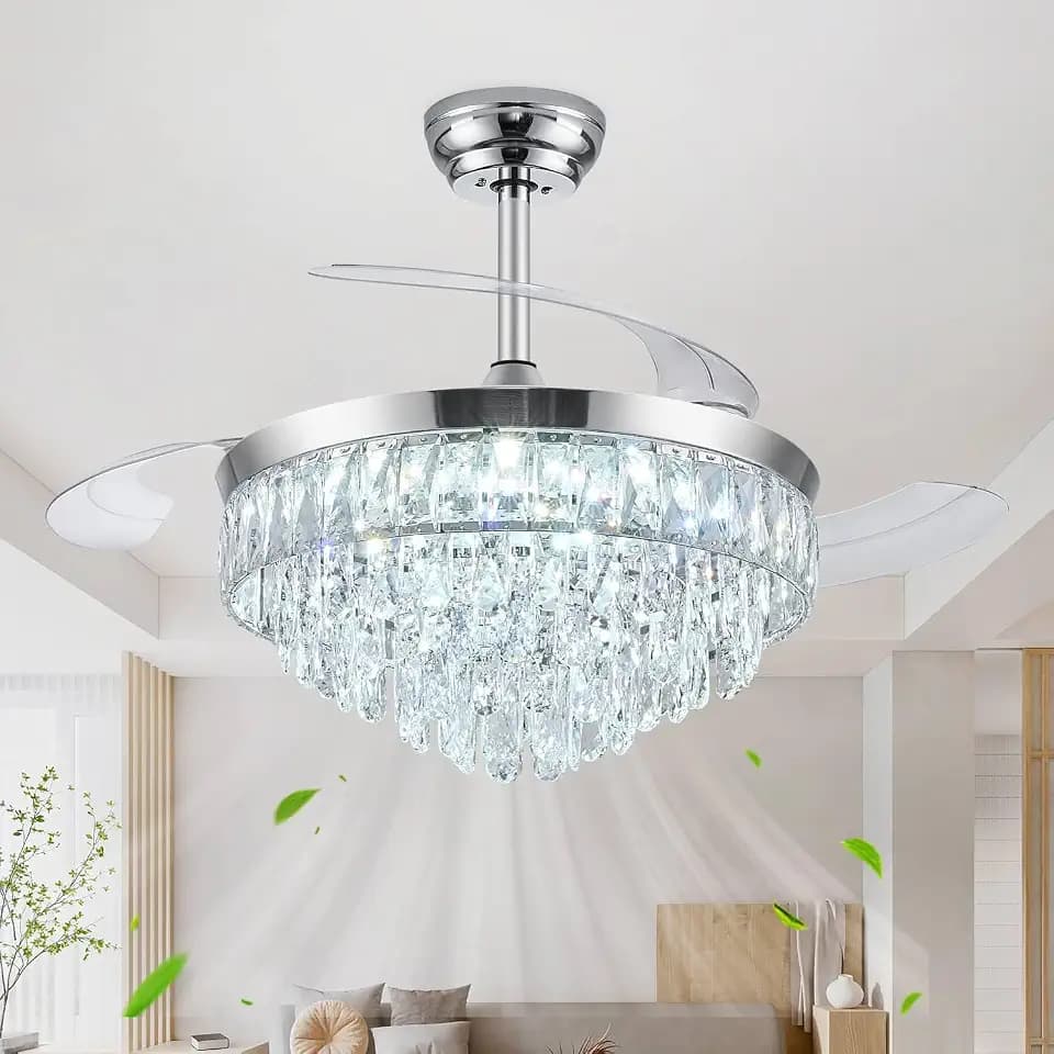42'' Fandelier Ceiling Fan with Light, Chandelier Fan, Chrome