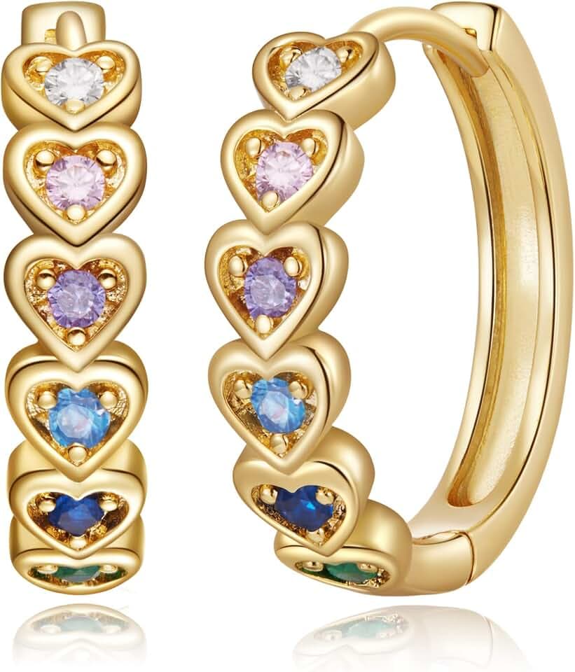 20mm Heart Earring Hoop for Women 925 Sterling Silver Post Multicolor CZ