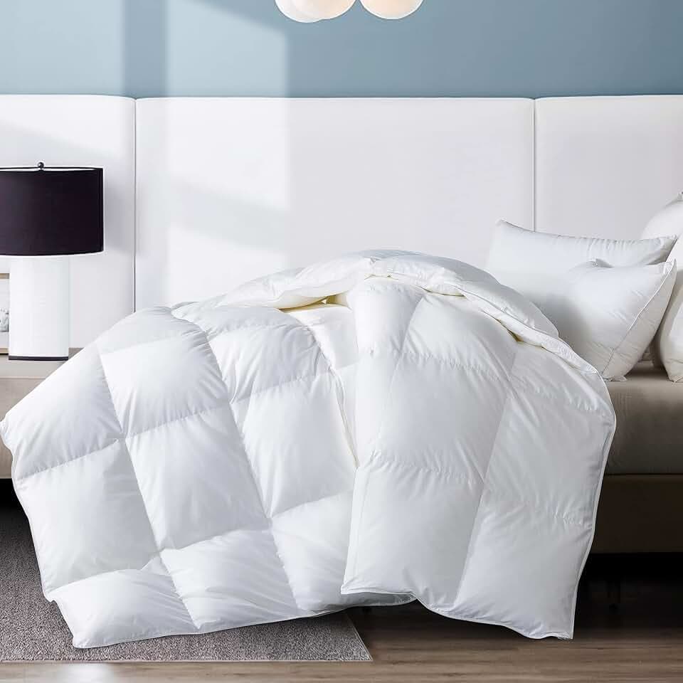 WhatsBedding Full Feather Comforter,Filled with Feather and Down, White Duvet Insert - Luxurious Hotel Collection Bed Blanket Comforter - 100% Cotton Shell- Full Size 82x86 Inch