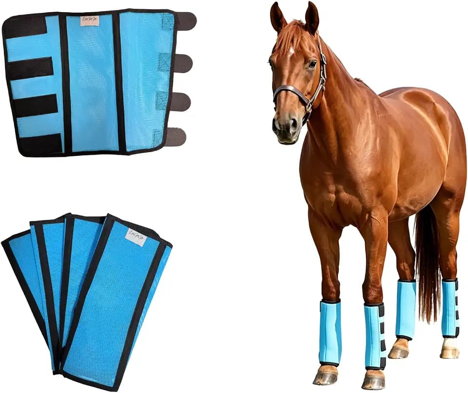 Fly Boots for Horses Set of 4, Breathable Mesh Leg Wraps for Insect Protection, Reduce-Stomping Adjustable Equine Leg Wraps & Socks