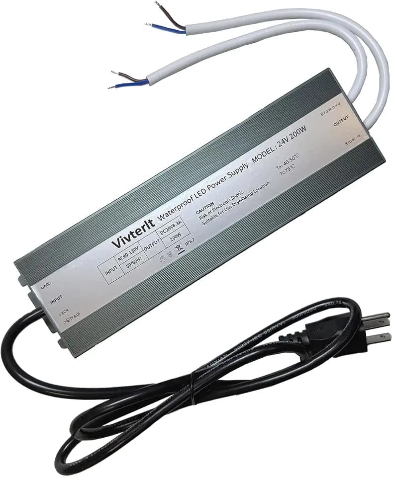 LED Driver 200 Watts Waterproof IP67 Power Supply AC90-130V to 24V DC Low Voltage Transformer Adapter with 3-Prong Plug Cable for Indoor Outdoor LED Lights, LED Strip and Computer Project