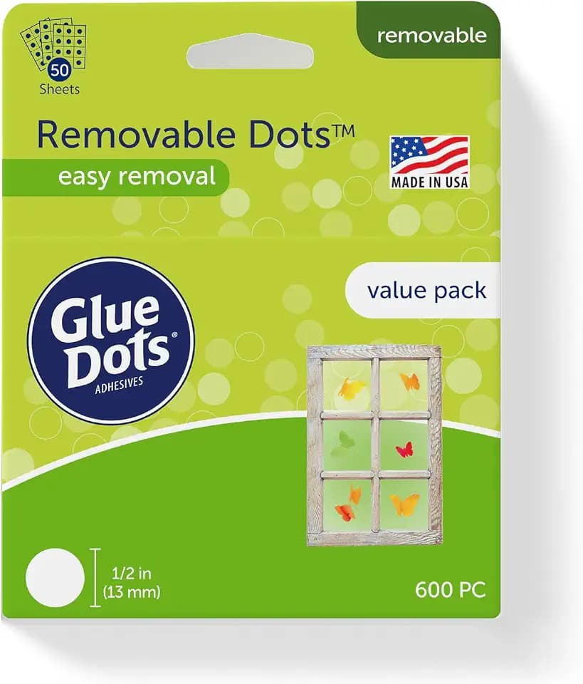 Glue Dots, Removable Dots Value Pack, Double-Sided, 1/2", .5 Inch, 600 Dots, DIY Craft Glue Tape, Sticky Adhesive Glue Points, Liquid Hot Glue Alternative, Clear