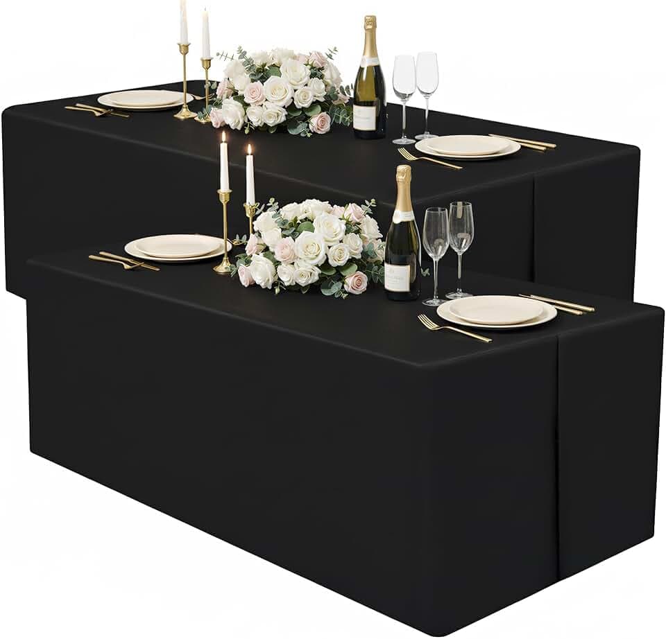 homing 2 Packs Rectangle Fitted Tablecloth, 6 Foot Washable Fabric Table Cloth, Waterproof Polyester Table Cover for Party, Trade Show, Outdoor and Indoor (Black, 30" x 72")