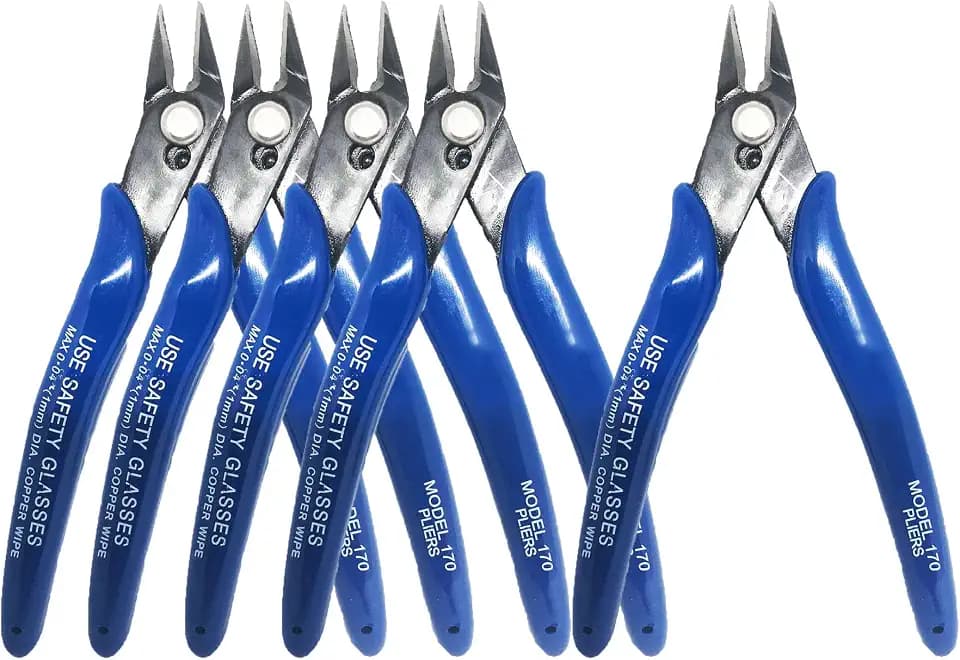 Flush Wire Cutter, 5PACK Blue Diagonal Cutting Pliers Side Cutter Nippers Micro Wire Cutter Wire Clippers Wire Snips (5inch size)