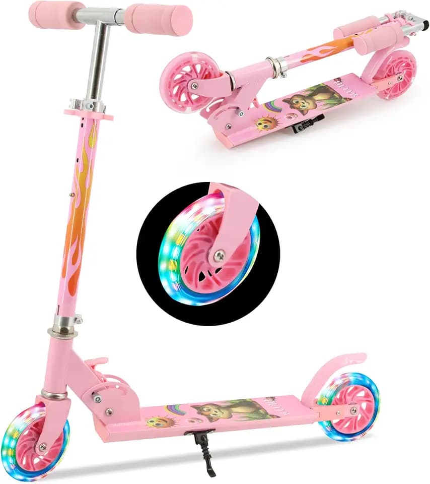 TENBOOM Roller Kinder ab 3 Jahre, 2 Räder Klappbar Scooter,3 Höhenverstellbare Kinderroller,Led-räder Kinderscooter für Mädchen Jungen