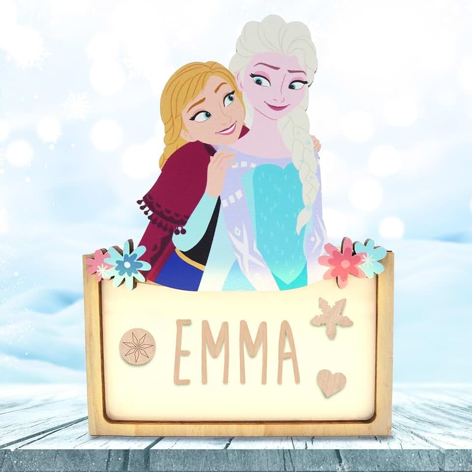 WONDEE Offizielle Disney Die Eiskönigin Lampe Personalisierte - Nachtlicht und Dekoration Baby und Kinder Madchen Prinzessinnen Elsa Anne Frozen, Personalisierte Geschenke Baby, Disney Geschenkideen