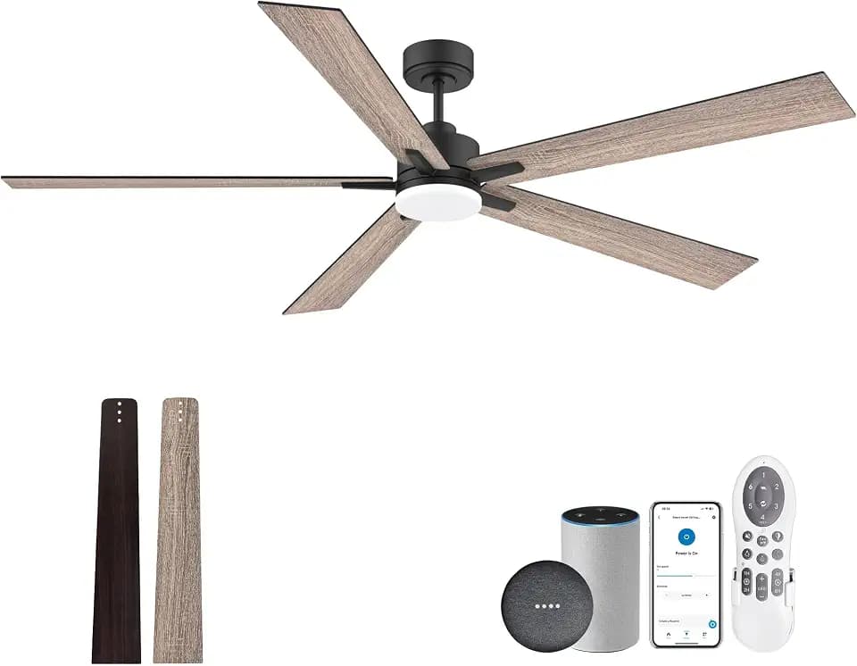 72In Smart Ceiling Fans with Lights Remote,Outdoor Indoor,Black Brown,Large