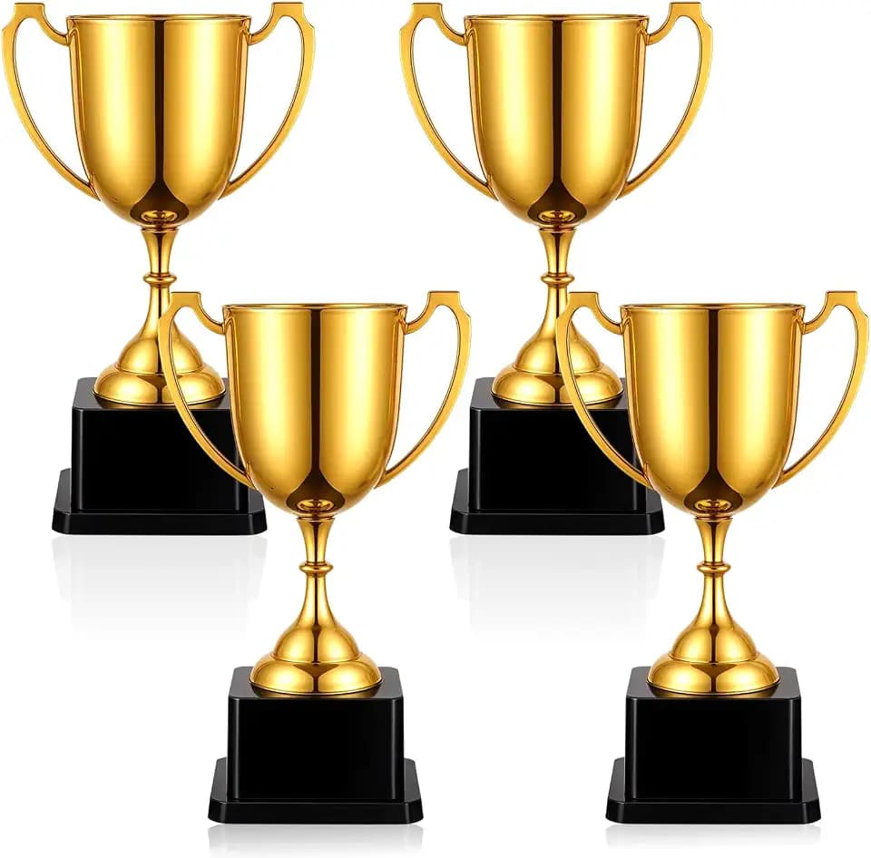 4 Pack Gold Plastic Trophy Awards, 7.28 Inch Award Cups for Competition, Appreciation Gifts, Party Favors, Sports and Employee Recognition