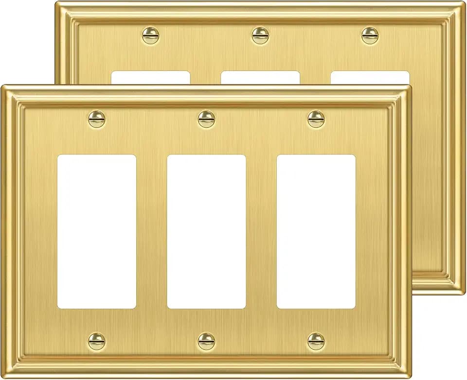 Brushed Brass Gold Metal Decorative Triple Decorator Switch Cover,2 Pack