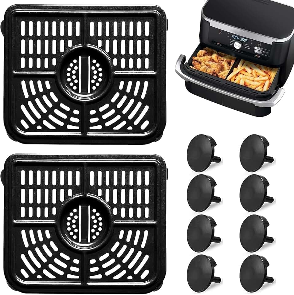 Air Fryer Replacement Parts for Ninja Foodi 11 Quart 7-in-1 MegaZone XL FlexBasket Air Fryer, 2 PCS Air Fryer Accessories Grill Pan Plate Crisper Plate Rack Tray with Rubber Bumpers