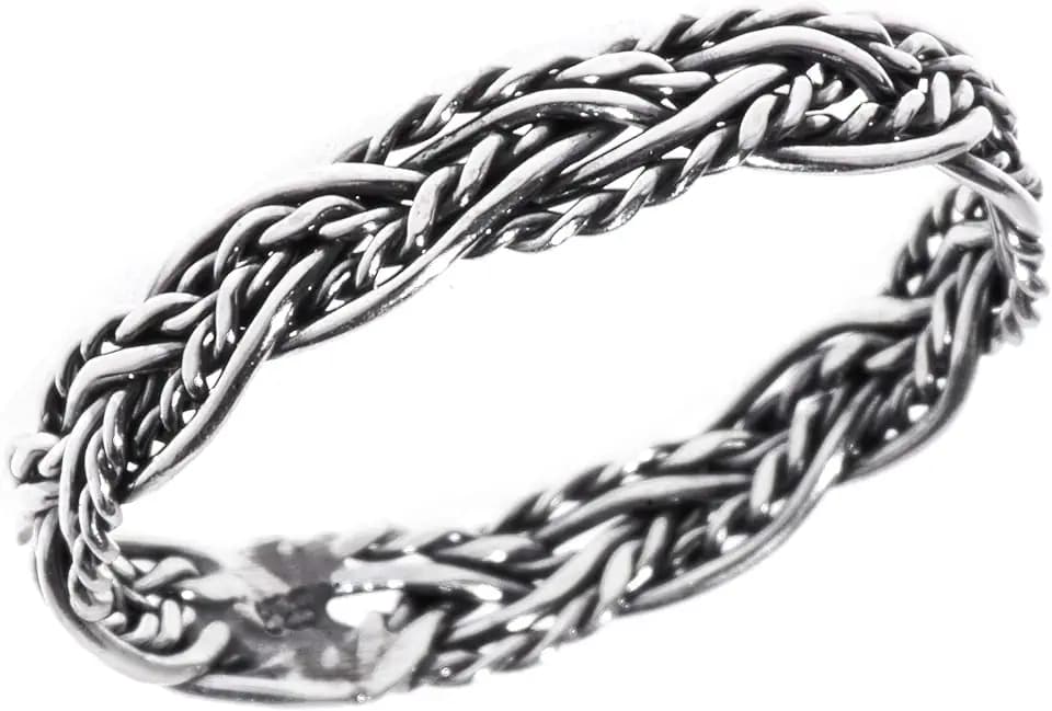 Windalf Zarter Wikingerring RICARA h: 0.3 cm Zopf-Muster Damenring Hochwertiges Silber (Silber, 52 (16.6))