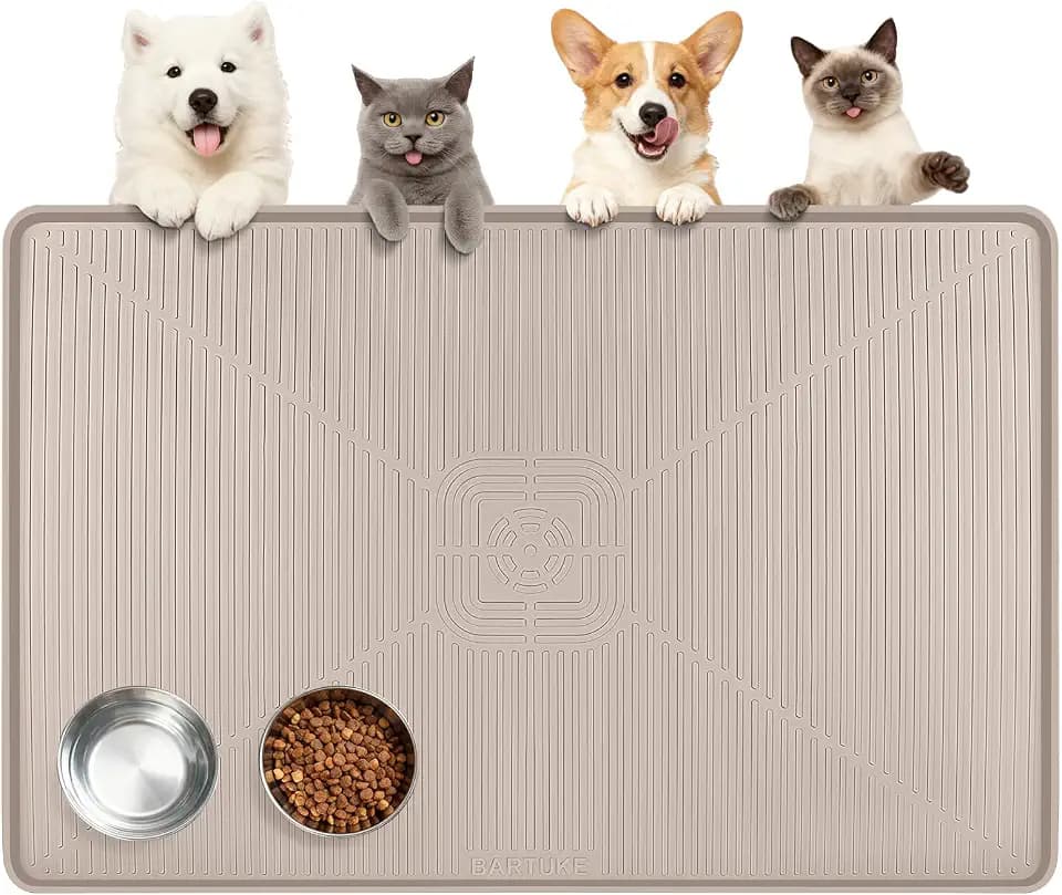 Lorvain 45" x 30" Cat Food Mat,Silicone Pet Feeding Mat with Raised Edges