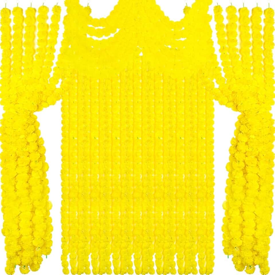 Tigeen 24 Pcs Faux Marigold Flowers Garland 5 Ft Strands,Yellow