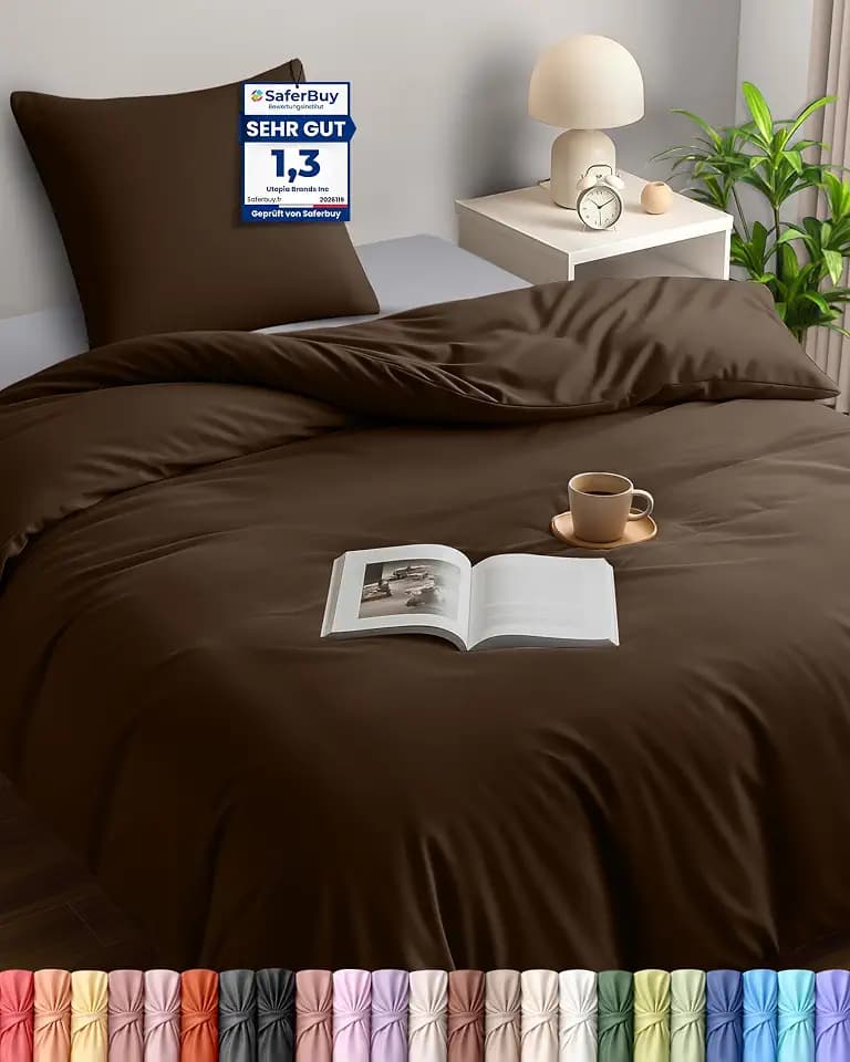 Utopia Bedding Bettwäsche 135x200 cm + 1 Kissenbezug 80x80 cm, Braun