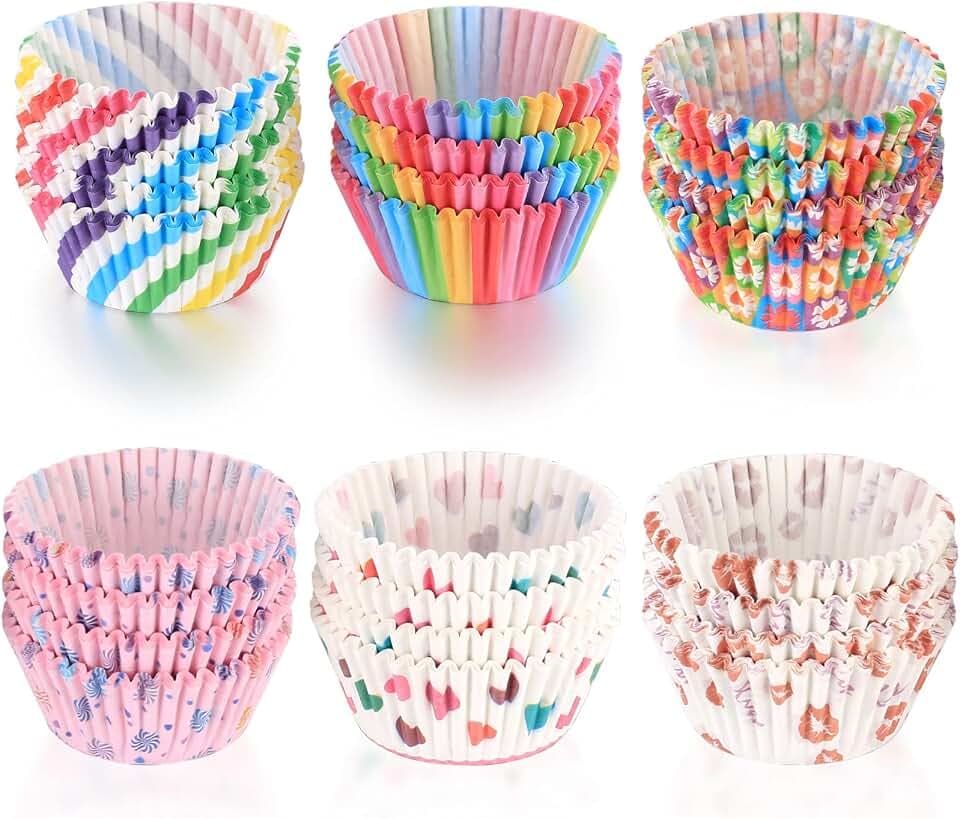 600 Stück Muffinförmchen Papier, Muffins Backförmchen, Cupcake Regenbogen Papier Fällen Liners Wrapper, für Backen, Dessert, Party, Geburtstag, Hochzeit