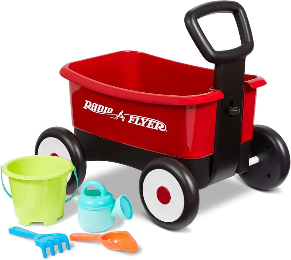 Radio Flyer Push & Pull Walker Wagon with Garden Tools, Ages 1-4 Years, Red