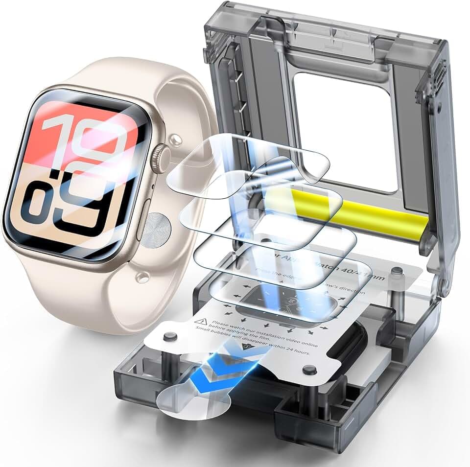 LK Schutzfolie für Apple Watch 40/41mm Series SE3/SE2/SE/9/8/7 [Blasenfrei] Auto-Installation für iWatch 40/41mm Folie [Ultra Dünn] [HD Klar] [Volle Abdeckung] Flexible TPU Displayfolie, 4 Stück