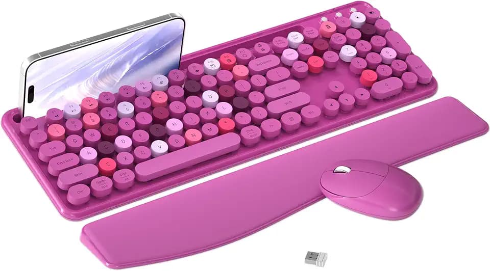 Wireless Keyboard and Mouse Combo with Phone Holder (Rose-Red)