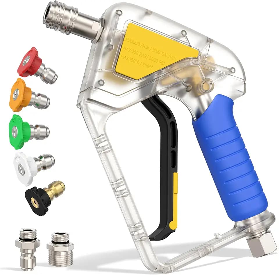 XENDYWASHER Short Swivel Pressure Washer Gun Pro, Stubby Pressure Washer Gun with 3/8" Smooth & 1/4" Quick Connector, Self-Locking Quick Connect Compatible with Hose Foam Cannon Car Wash Foam Gun