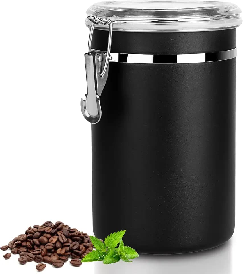 Walktosun Stainless Steel Food Container with Clear Lids Airtight Storage Container Small Canisters Kitchen Pantry Storage for Cereal, Snacks, Candy, Herbs, Spices, Sugar, Tea (1.8L Dark Black)