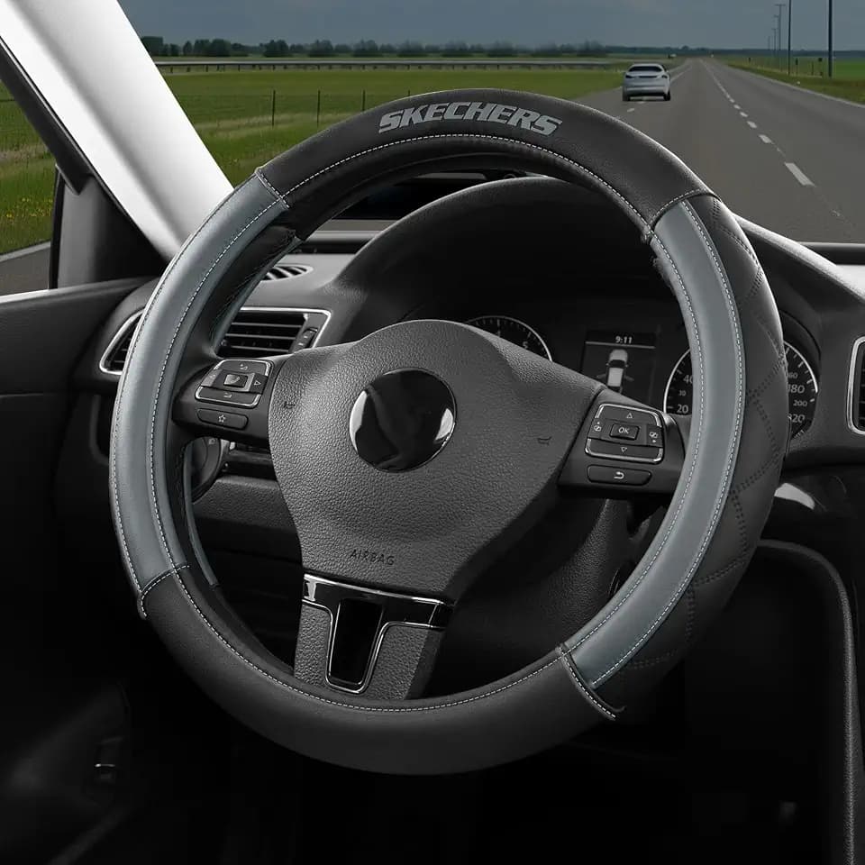 Skechers Steering Wheel Cover Memory Foam, Leather Steering Wheel Covers,Universal Anti-Slip Fit 14" 1/2-15" Car Wheel Cover for Car Decor Gifts Fit Suvs,Vans,Sedans,Car,Trucks,Gray