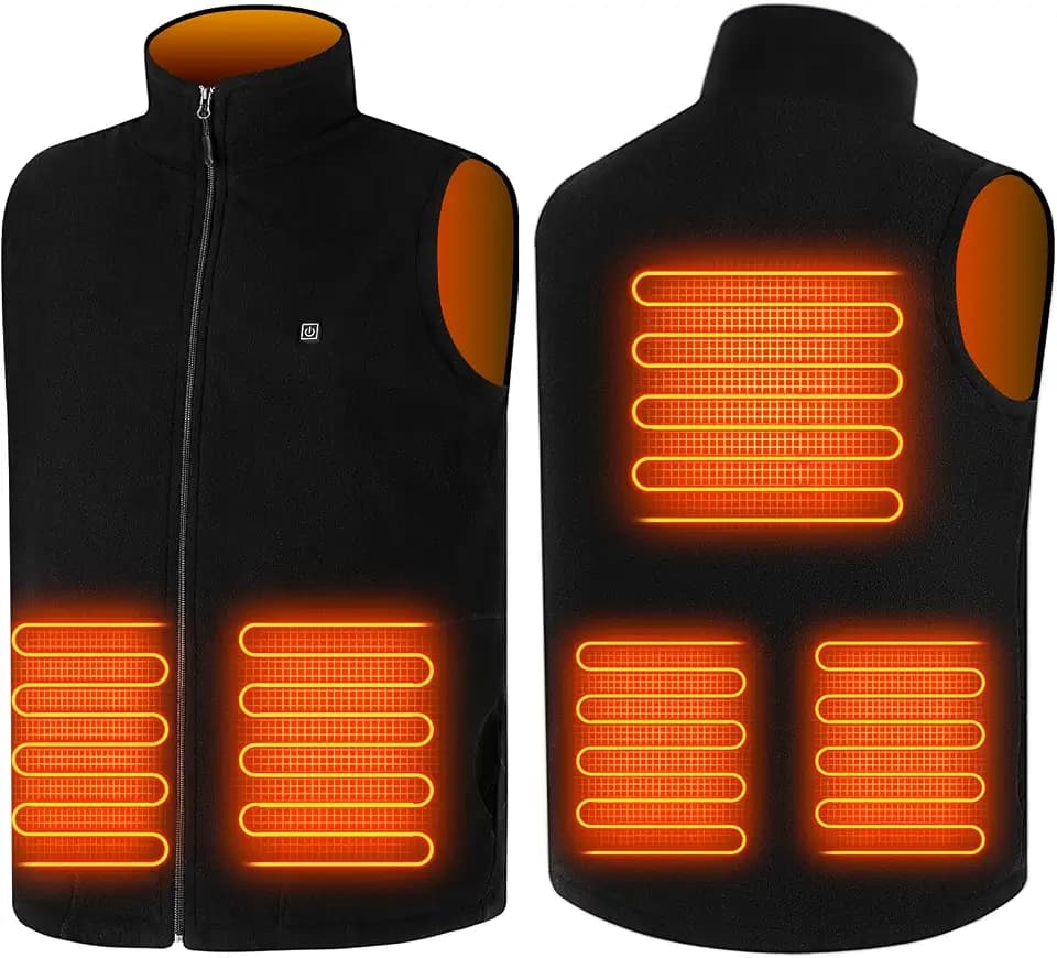 TOUVE Beheizbare Weste Heizweste Herren Damen, Polarfleece-Heizjacke Beheizte Weste Prämie Beheizbare Jacke Elektrische, 5 Zonen Heizung 3 Temperaturregler (Ohne Powerbank)