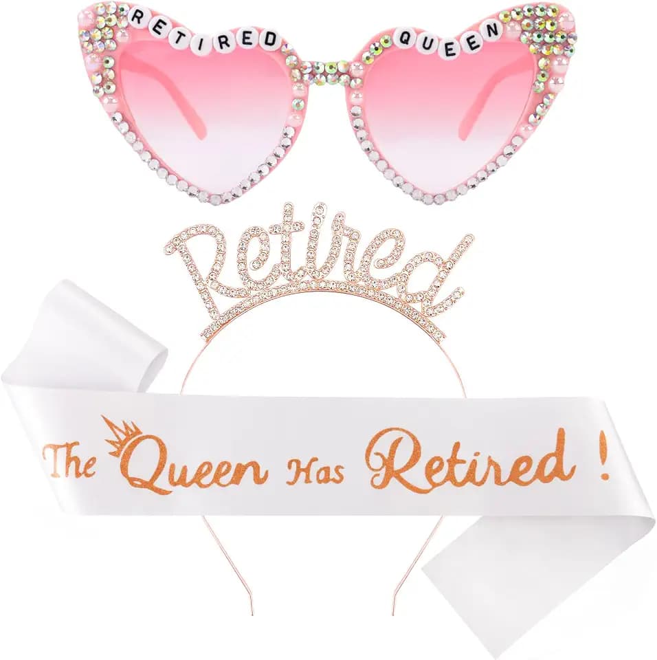Retirement Party Decorations Retirement Gifts for Women - Rose Gold Rhinestone Retired Headband Tiara Sash and Sunglasses Set for Party Supplies Favors