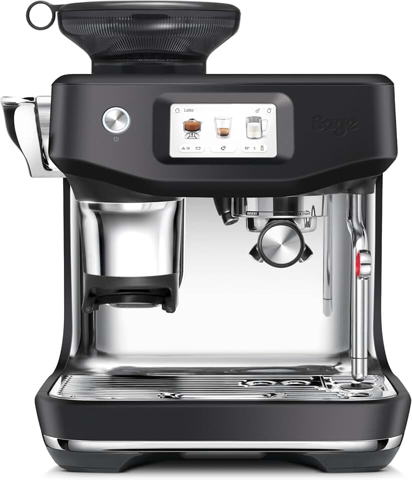 Sage The Barista Touch Impress, Schwarzer Trüffel | Kaffeemaschine mit automatischer Milchaufschäumung, integriertem Mahlwerk & Cold Brew-Funktion, Intelligente Dosierung