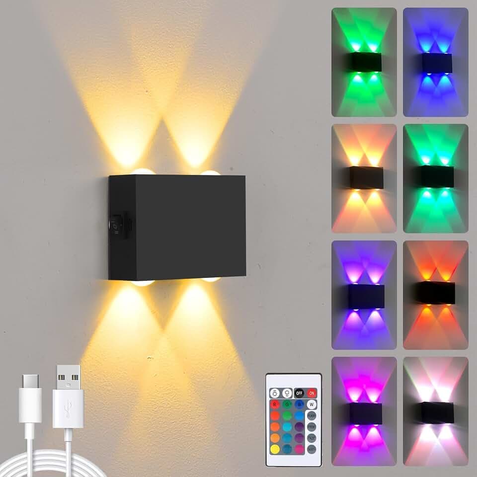 VOMI RGB Akku Wandleuchte Innen, Schwarz, Dimmbar, mit Fernbedienung