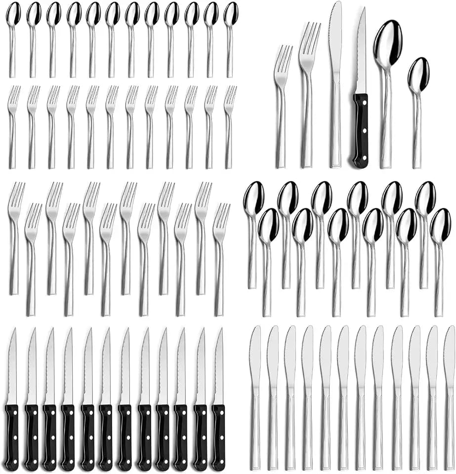 Besteck Set 12 Personen, Hunnycook 72 teilig Essbesteck mit Steakmesser, Besteckset Edelstahl mit Messer Gabel Löffel für Restaurant/Party/Hochzeit, Spülmaschinenfest