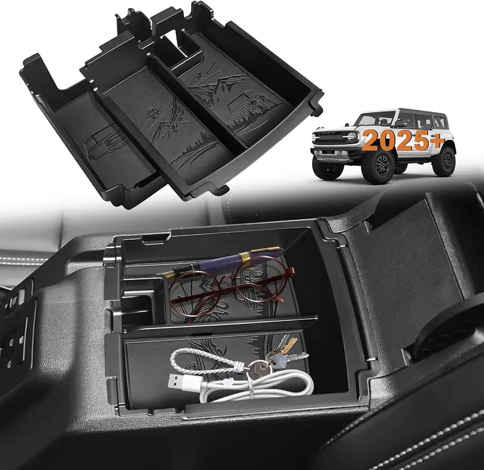 TripleAliners Upgraded Console Organizer for 2025 2026 Bronco Accessories