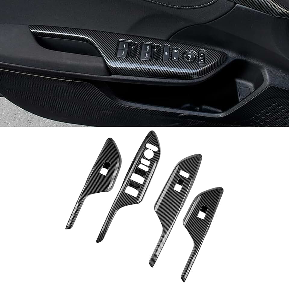 Car Accessories Fit for Honda 10th Gen Civic 2016-2021 Window Switch Decoration Frame Cover Trim Door Handle Armrest Panel (Carbon Fiber Style) ABS 4 PCS