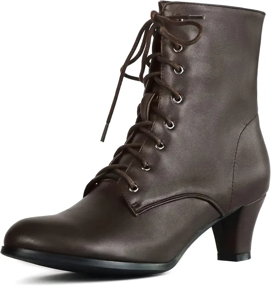 Cozivwaiy Women Vintage Victorian Boots Ankle for Medieval Ren Pirate Costume 70s Lace up Boots 2.36 Inches Mid Heel Witch Granny Booties Zipper Almond Toe