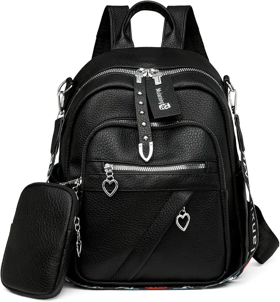 JANSBEN Leder Rucksack Damen Klein, Elegant Cityrucksack Modern Anti-Diebstahl Tagesrucksack Backpack Women Wasserdicht Mini Damenrucksack 2 in 1 für Lässig Schule Reise Arbeit Schwarz