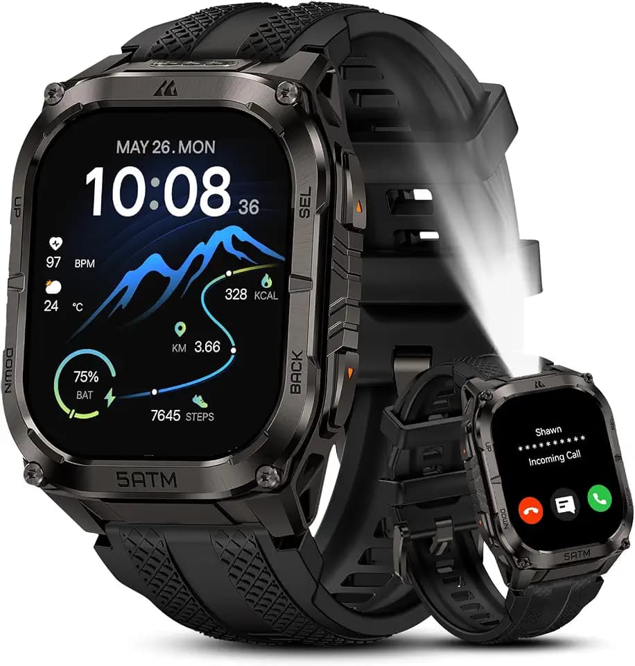 KOSPET Tank M4C Smartwatch Herren mit LED,Dualband-GPS,Walkie-Talkie,5ATM