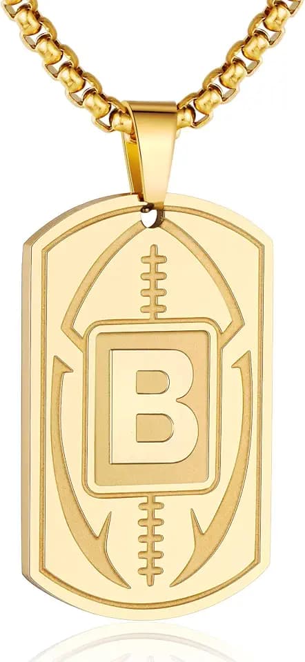 SENRAN Football Initial A-Z Necklace for Men Dog Tag Charm Pendant