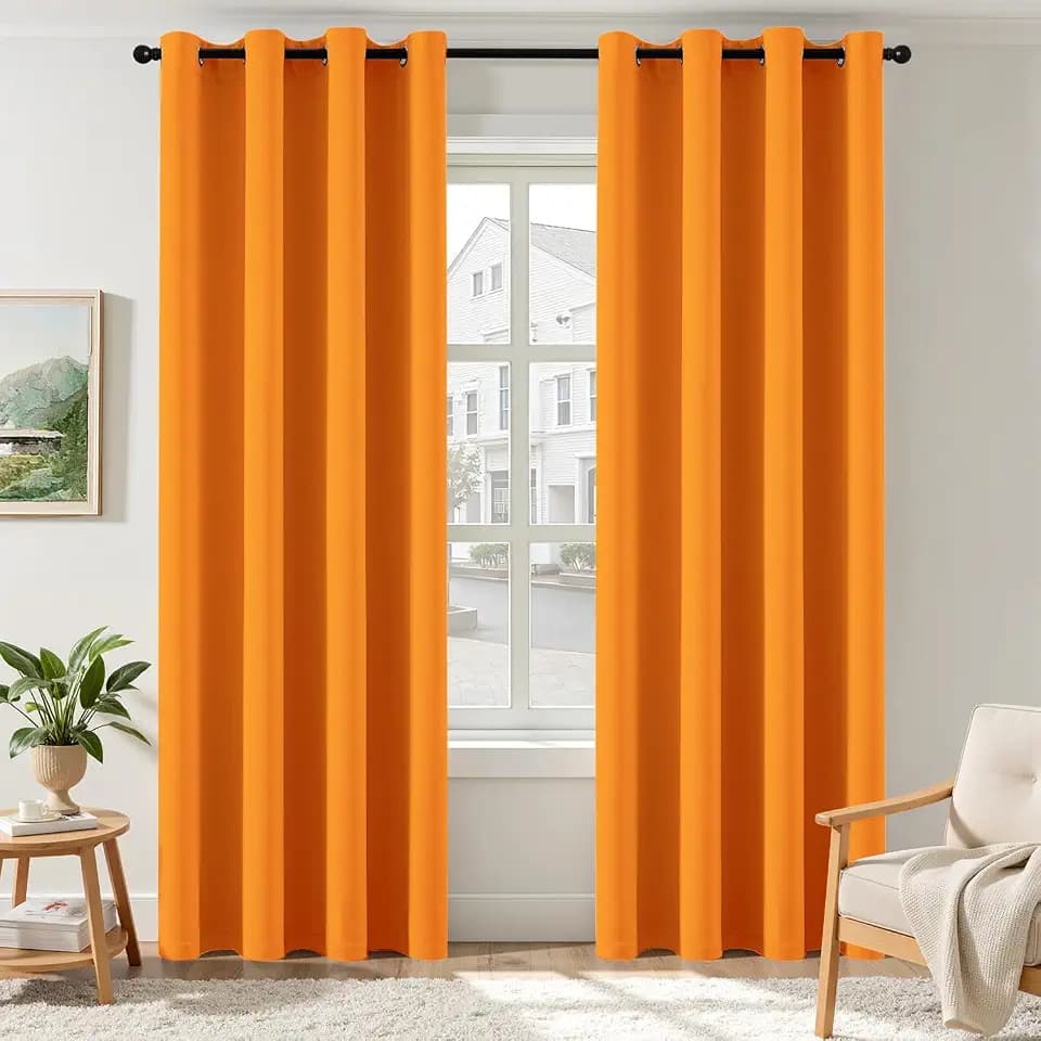 EMEMA Verdunklungsvorhänge mit Ösen 2er 140x225cm Orange Blickdicht Gardine | Blickdicht Vorhänge mit Ösen 225CM Lang bdunkelnde Thermovorhang für Wohnzimmer Schlafzimmer Ösenvorhänge H225xB140CM