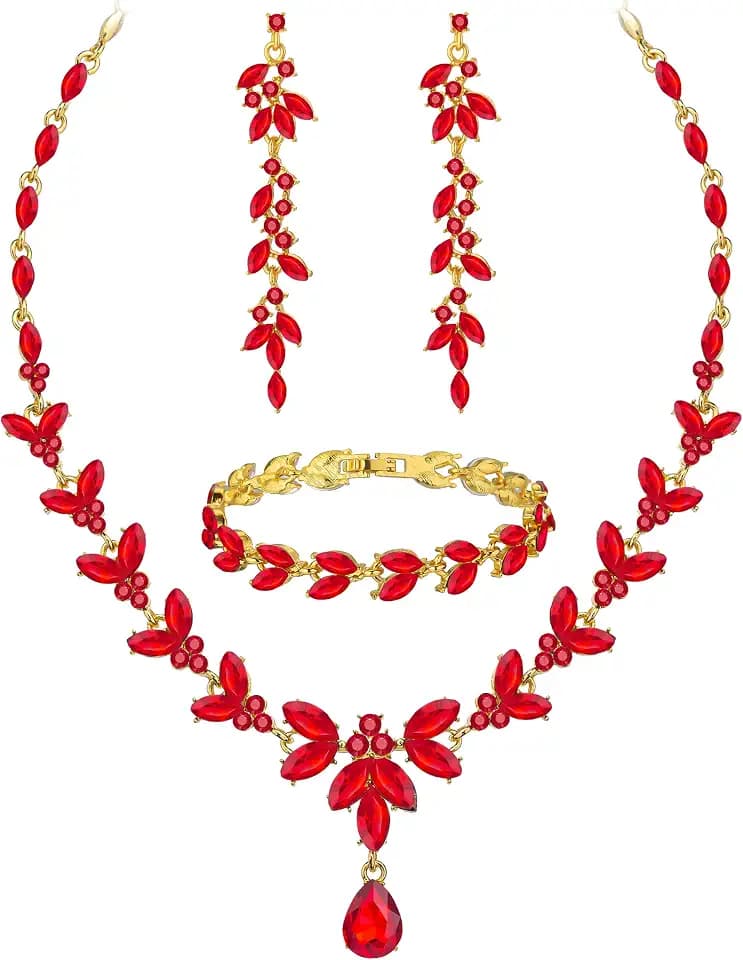 Paxuan Wedding Jewelry Sets for Bride Bridesmaid Bridal Jewelry Set for Women Wedding Crystal Necklace Earrings Bracelet Set for Party Prom Jewelry