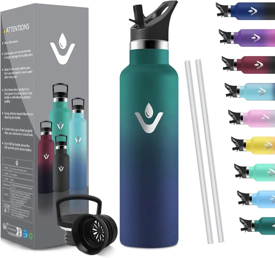 HoneyHolly Trinkflasche Edelstahl, 750 ML BPA-Frei, Thermosflasche, Auslaufsichere Isolierflasche Doppelwandig, Wasserflasche, Thermobecher mit Strohhalm, Trinkflasche Kohlensäure Geeignet