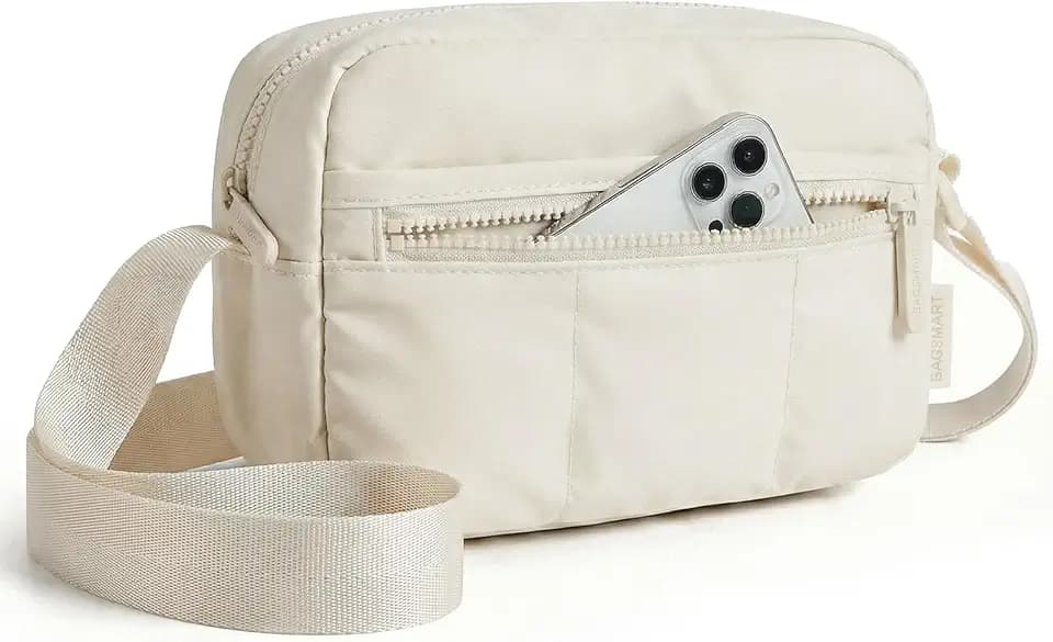 BAGSMART 2 in 1 Small Puffy Camera Sling Bag, Beige